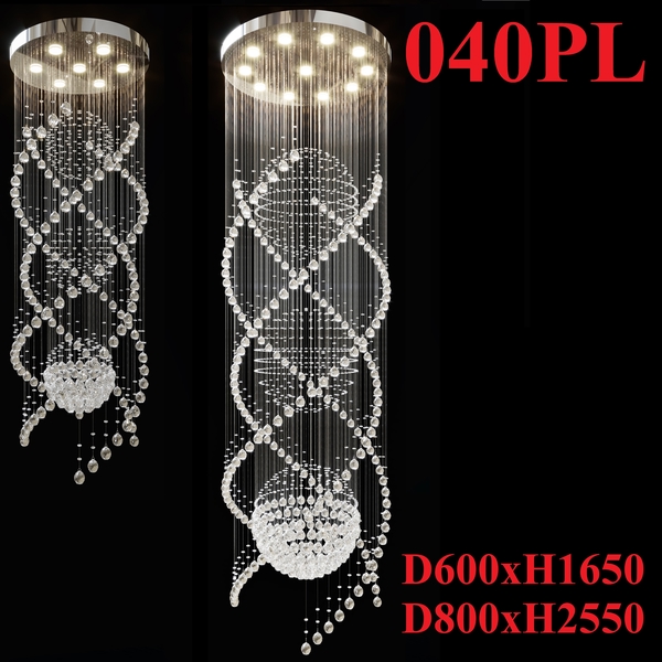 Đèn chùm pha lê thả thông minh PL040, Inox gương vàng tròn, 10 mắt COB, 365 dây pha lê, KT(mm): D800xH1700